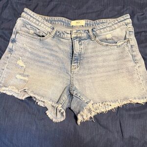 BKE Light Blue Distressed Frayed Denim Shorts